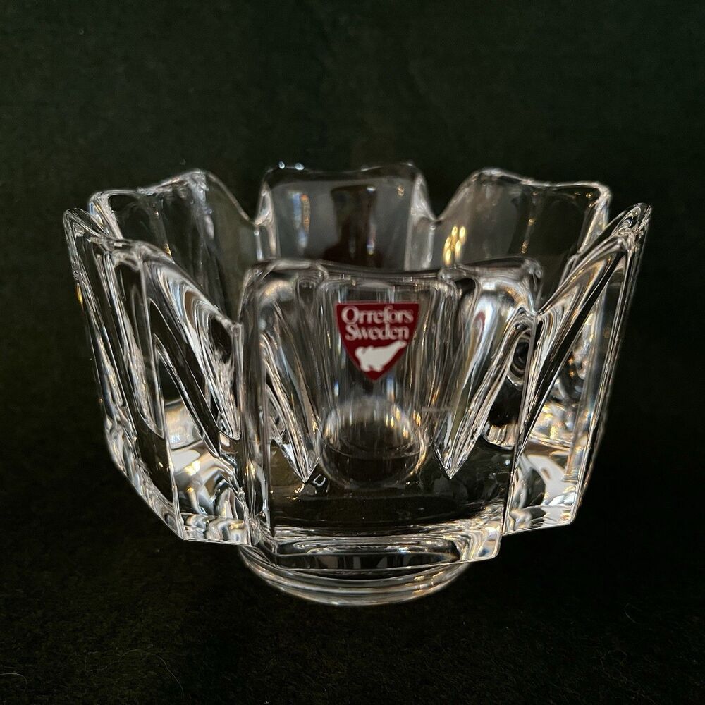 Orrefors Corona Sweden Crystal Skal Bowl Lars Hellsten Signed 5" x 3.5" Vintage